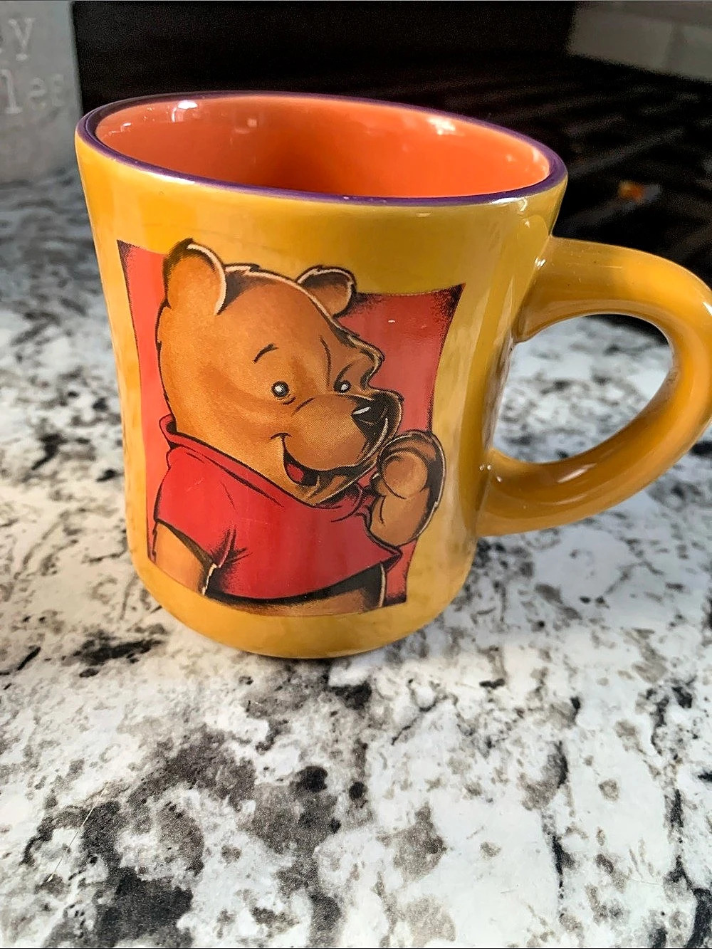 Vintage Disney Winnie the Pooh Yellow Mug with Orange Interior